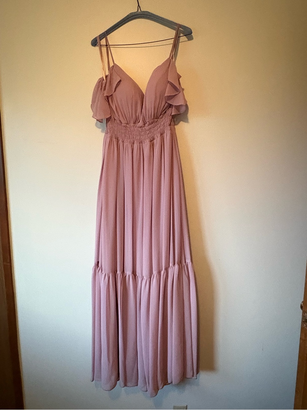 Morilee Dusty Rose Ruffle Strap Maxi Dress